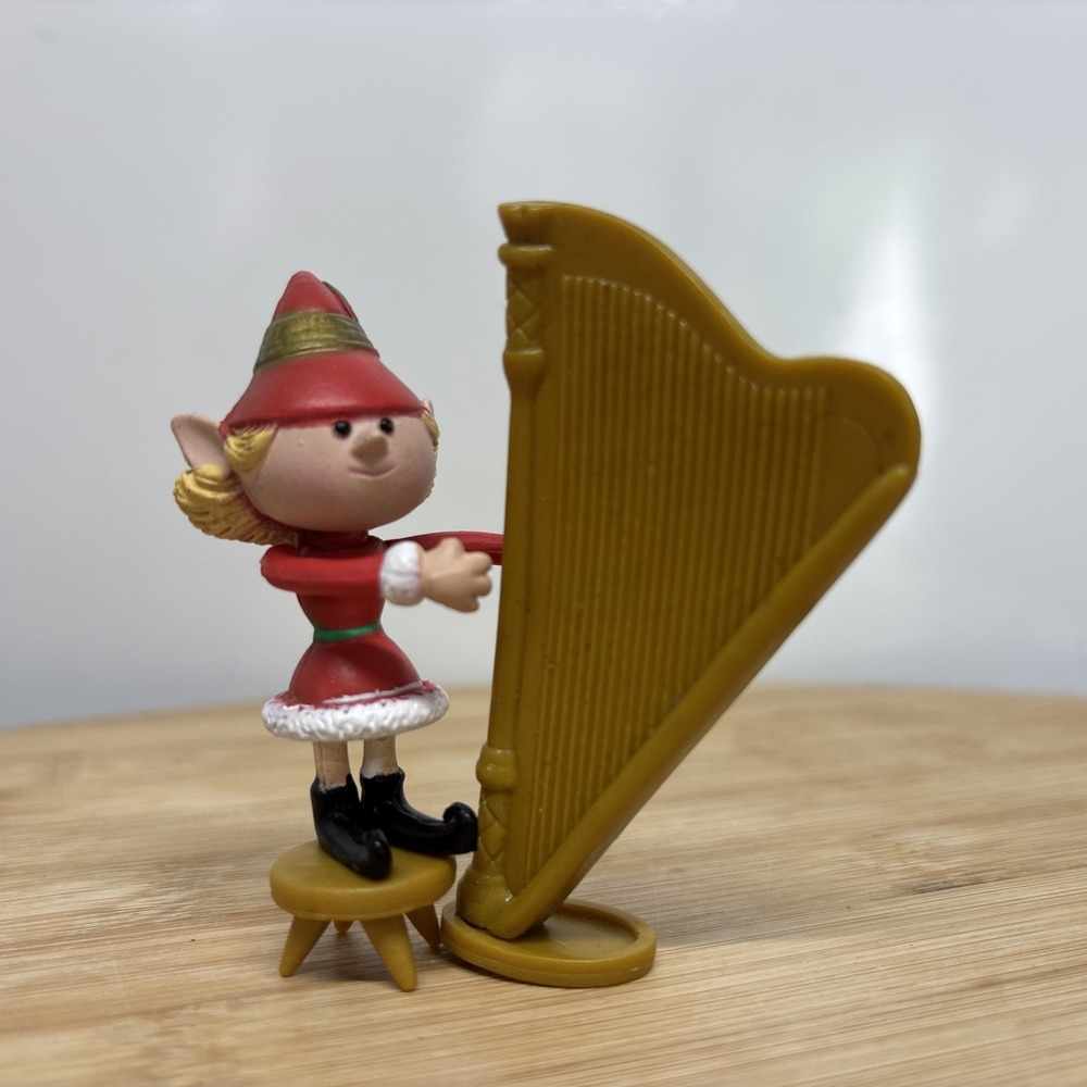 Vintage Rudolph Musical Girl Elf with Harp Figure Playing Mantis Rankin Bass